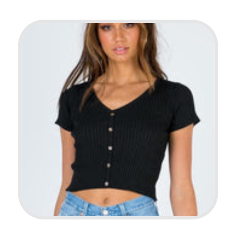 Princess Polly ribbed button down black crop